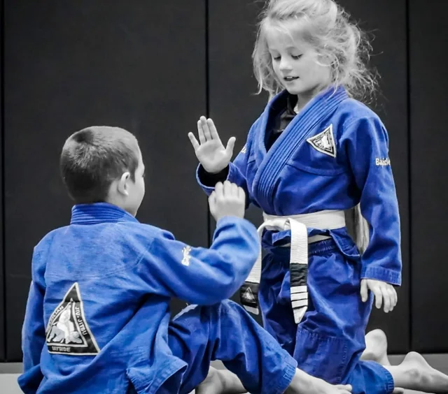 Tout petits qui se saluent avant un commbat de jiu-jitsu brésilien
